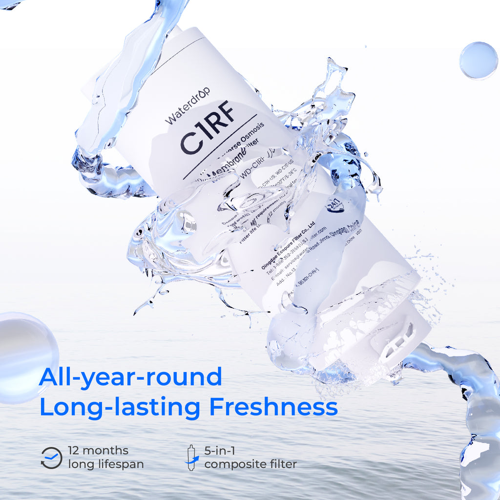 WD-C1RF Filter for Waterdrop C1S & C1H Reverse Osmosis System, 2-YEAR COMBO