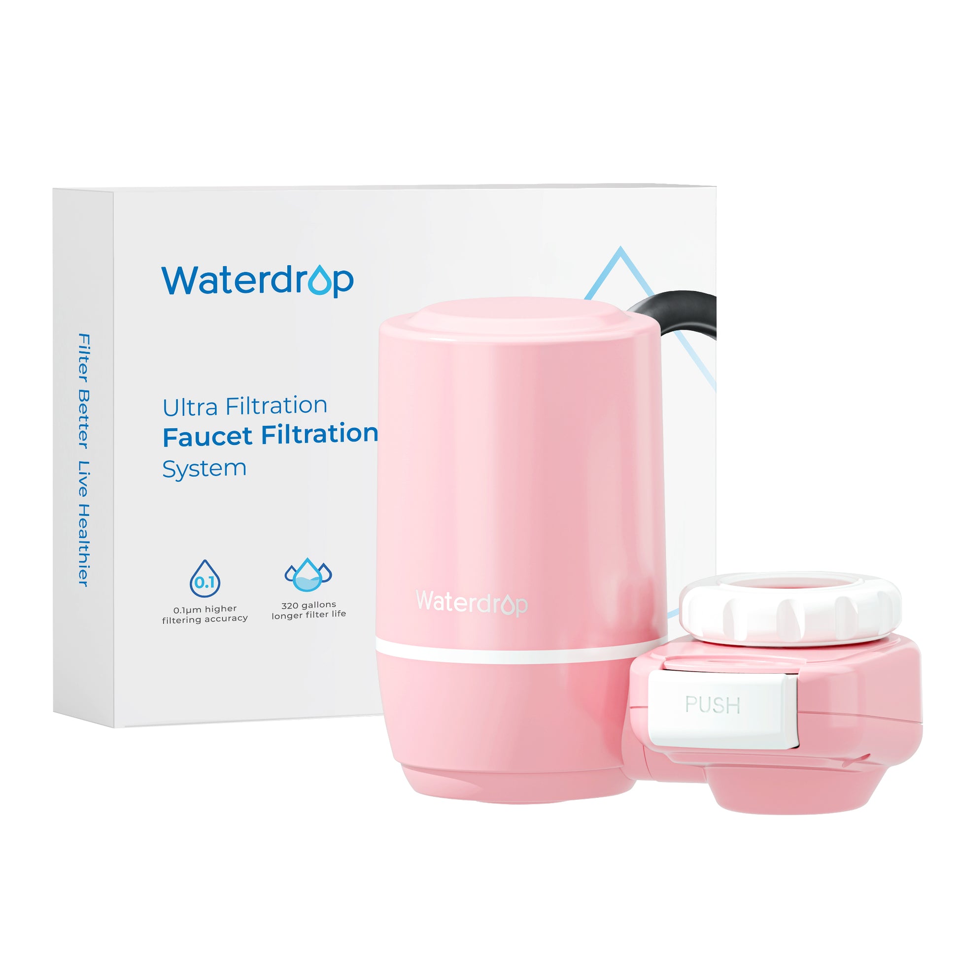 Waterdrop Ultra Filtration System for Skin Care, Faucet Water Filter, 320 Gallons Longer Life Faucet, Tap Water Filter, Reduces Chlorine, Fits Standard Faucets, Pink