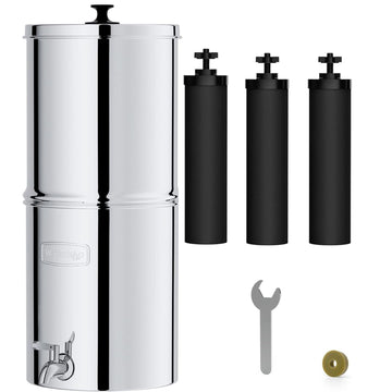 Waterdrop Gravity-fed Water Filter System, with 3 Black Carbon Filters and Metal Spigot, King Tank Series