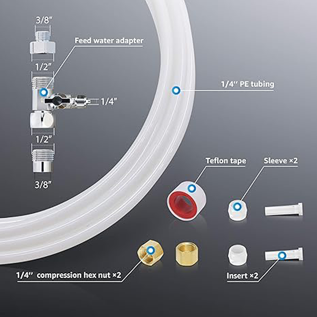 Sodafizz KITA Water Line Connection Kit for WD-10/15/17UA Series, Connect Under Sink Water Filtration System to 𝐑𝐞𝐟𝐫𝐢𝐠𝐞𝐫𝐚𝐭𝐨𝐫 & 𝐈𝐜𝐞 𝐌𝐚𝐤𝐞𝐫