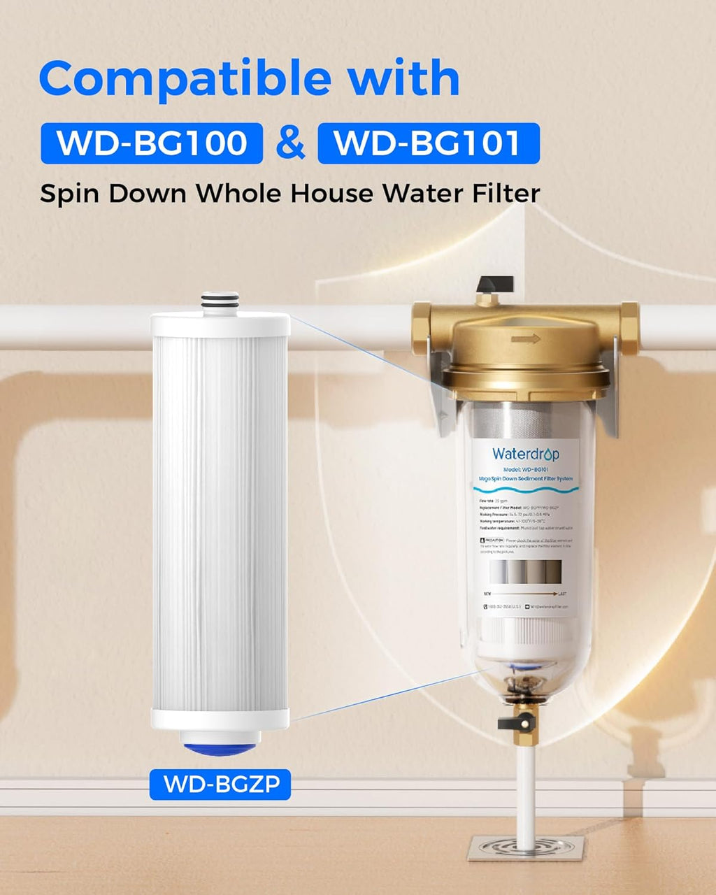 Waterdrop 5 Micron Sediment Water Filter Replacement Cartridge for WD-BG100