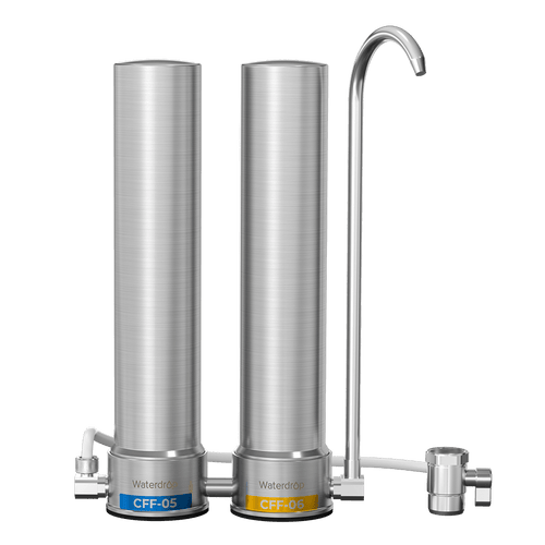 Waterdrop WD-CTF-09 Dual-Stage Stainless Steel Faucet Water Filter – Silver Ions Enhanced Filtration (Includes 2 Cartridges)
