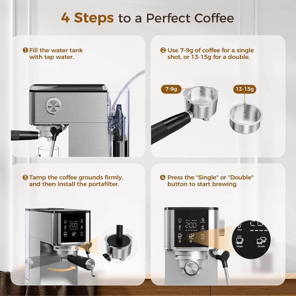 Waterdrop MC-02-M Semi-Automatic Espresso Machine, Coffee Maker with 20 Bar Pressure