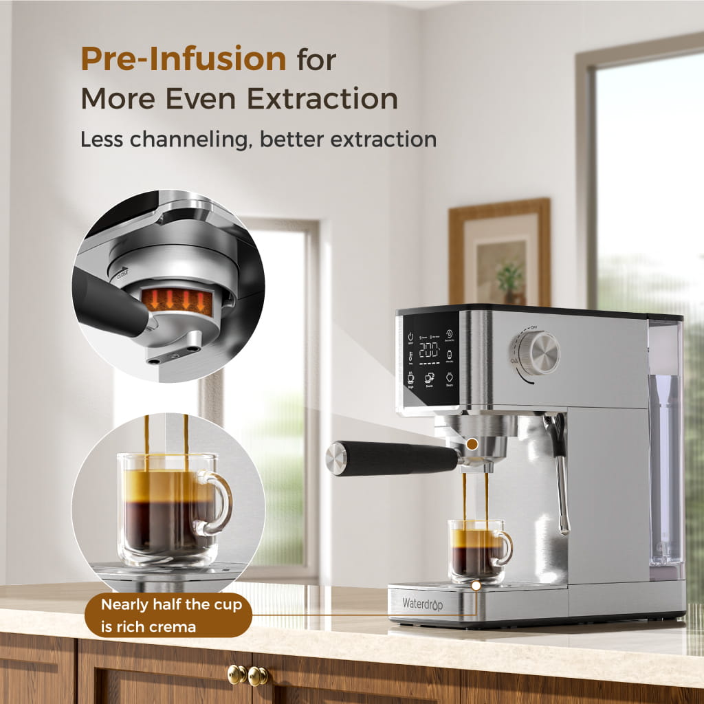 Waterdrop MC-02-M Semi-Automatic Espresso Machine, Coffee Maker with 20 Bar Pressure