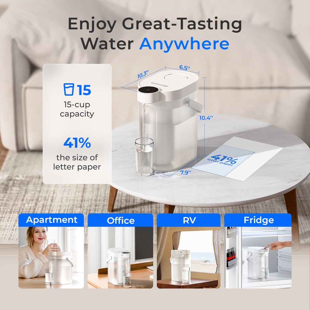 Waterdrop ED25TW Rechargeable Water Filter Dispenser, 5-Stage Countertop System, Reduces TDS, Portable Design