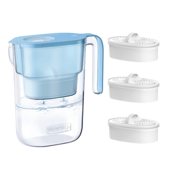 Waterdrop Water Filter Pitcher with 3 Filters, 5X Times Lifetime, Lasts 200 Gallons, for Fridge, Countertop and Gift, Reduces PFOA/PFOS, Chlorine, 7-Cup Capacity, Elfin, Blue