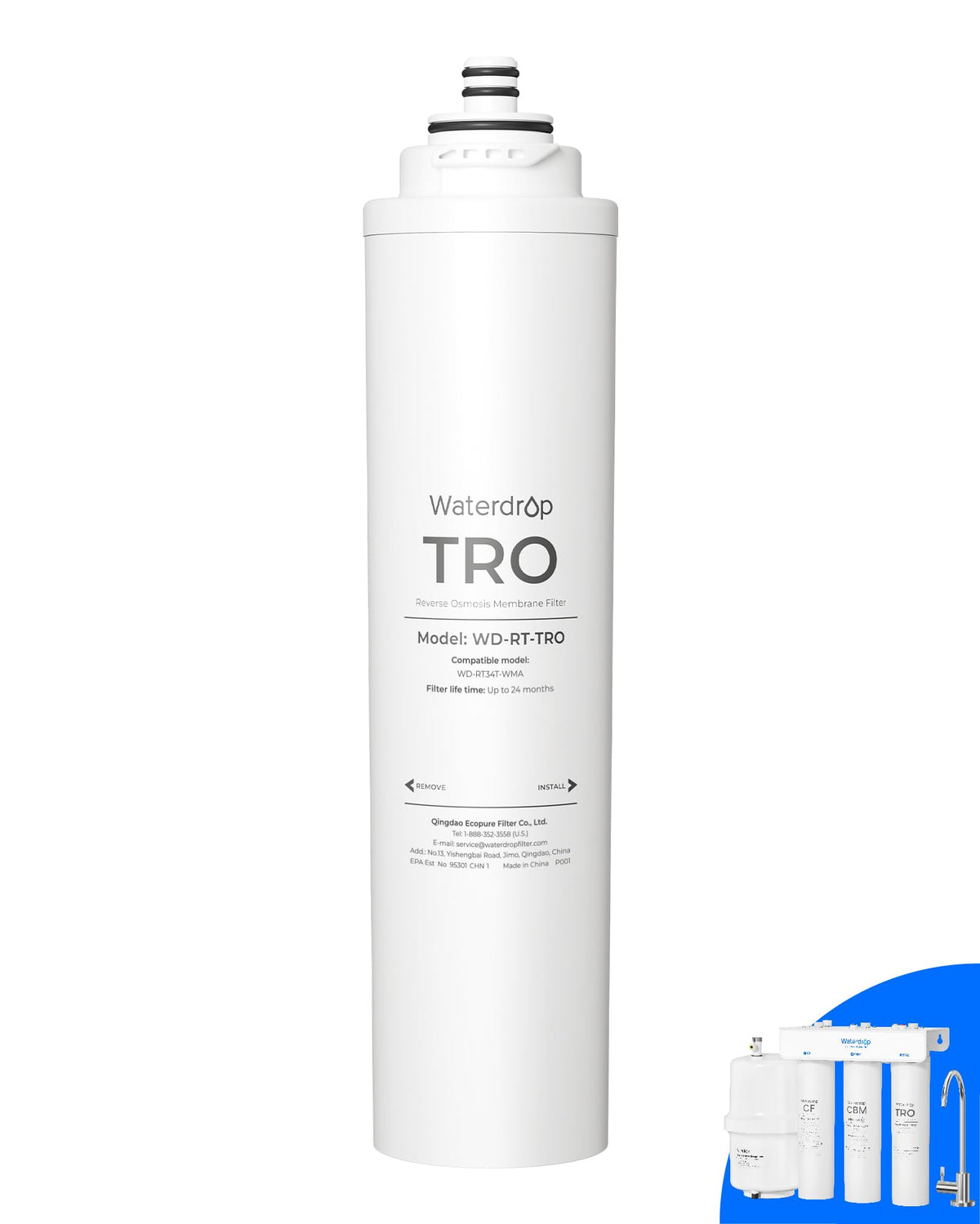 Waterdrop RT-TRO Filter, Replacement for T3-T RO System, 24-Month Lifetime