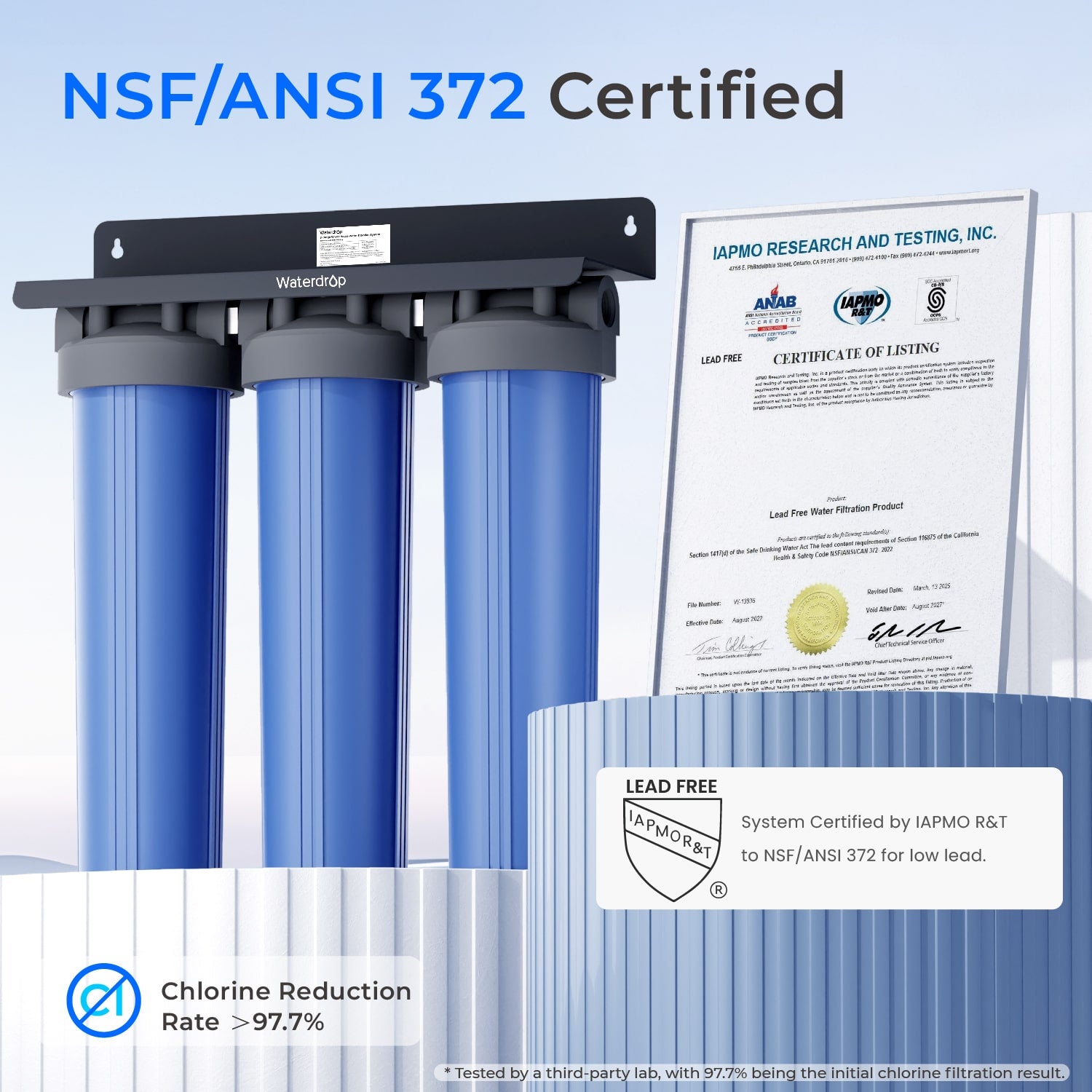 Waterdrop 3-Stage Whole House Water Filter System with 2 WF20F Replacement Filters