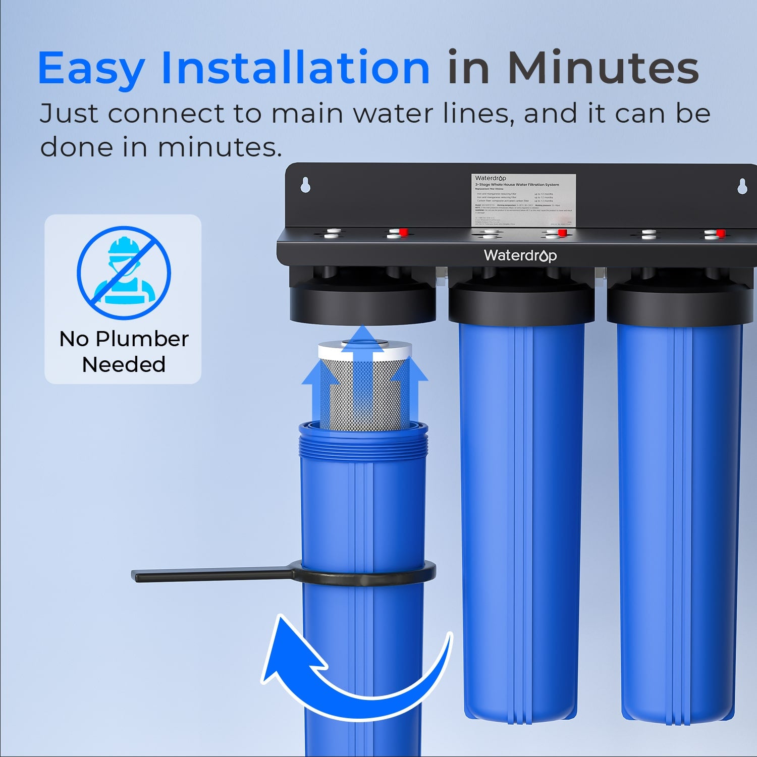 Waterdrop 3-Stage Whole House Water Filter System with Carbon Filter & Sediment Filter