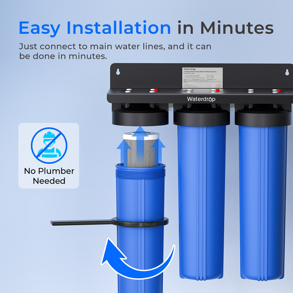 Waterdrop 3-Stage Whole House Water Filter System | Reduce Iron & Manganese