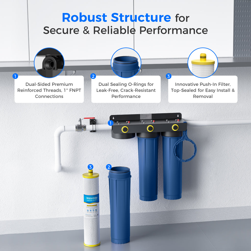 Waterdrop 3-Stage Whole House Water Filter System | 9-Stage Filtration, WD-WHF3E-SKH