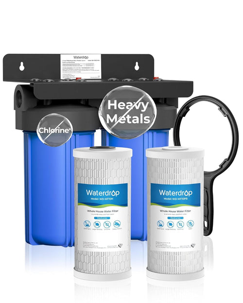 Waterdrop WHF21-PBH 2-Stage Whole House Water Filter System, Highly Reduces Mercury, Lead, Iron, Manganese, Chlorine for Well/City Water, with Heavy Metal Sediment Filter, 5 Micron, 1" Inlet/Outlet
