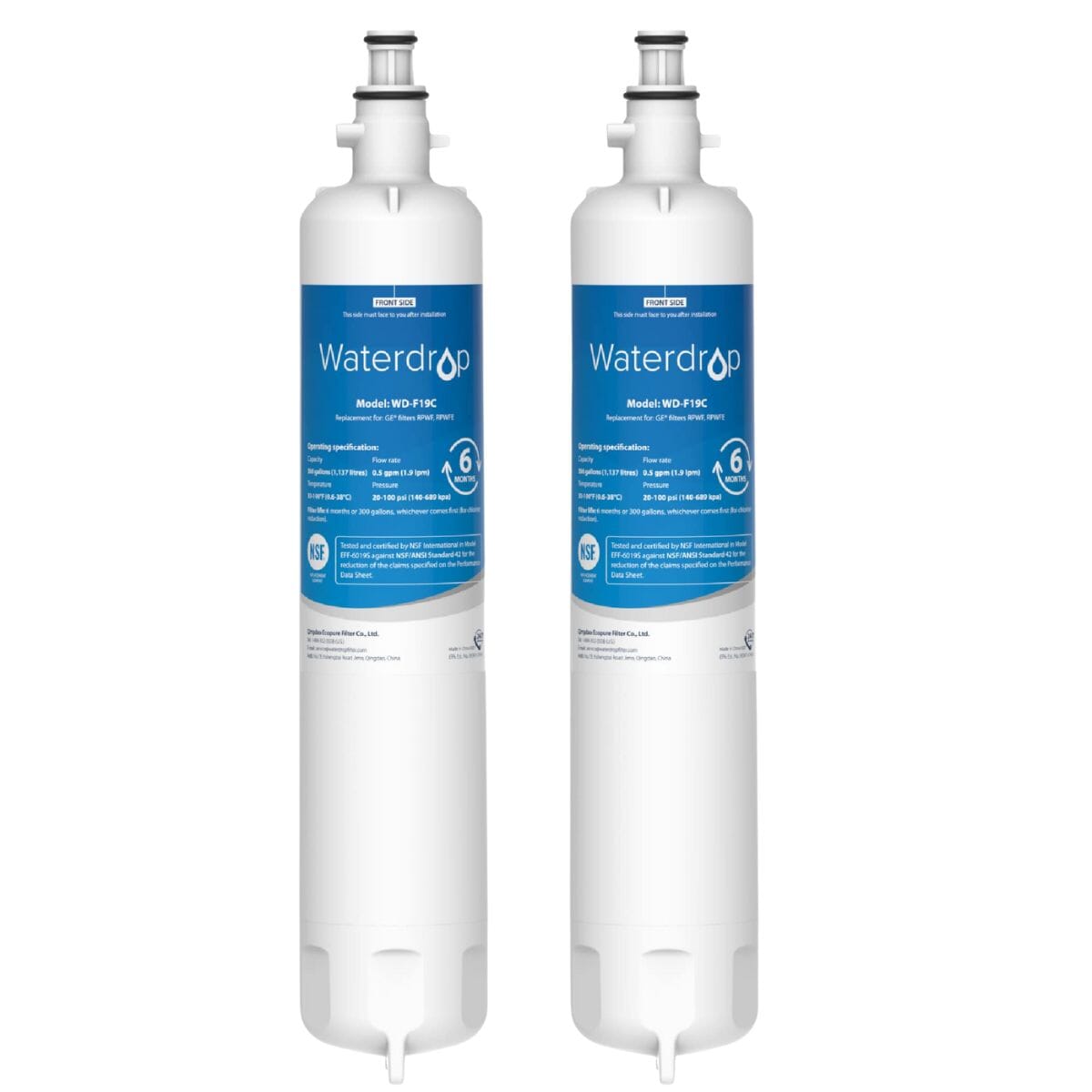 Waterdrop RPWFE Refrigerator Water Filter with Built-in CHIP, Replacement for GE RPWFE, RPWFE3PK, RPWF, and more, comes in a pack of 3 filters