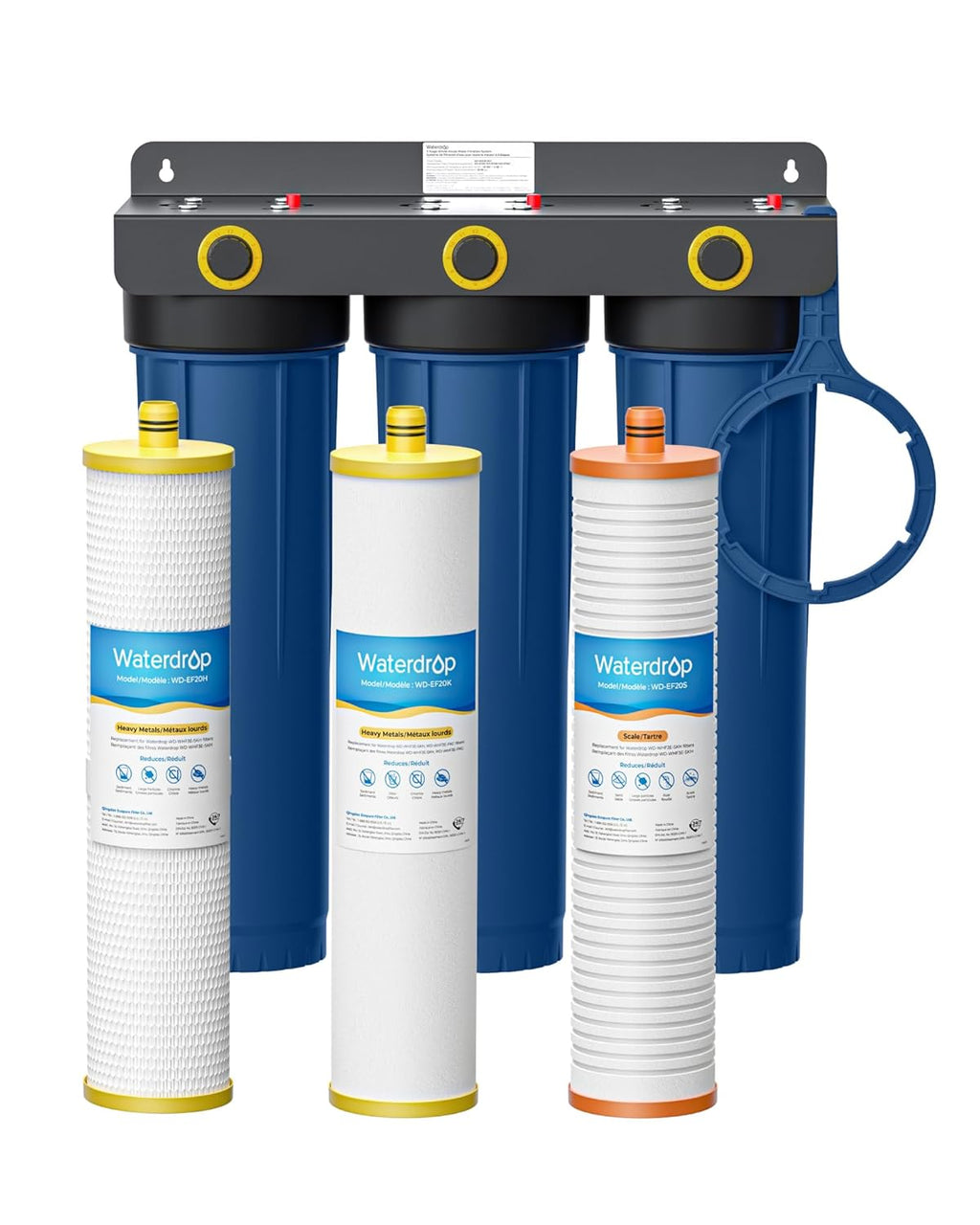 Waterdrop 3-Stage Whole House Water Filter System | 9-Stage Filtration, WD-WHF3E-SKH