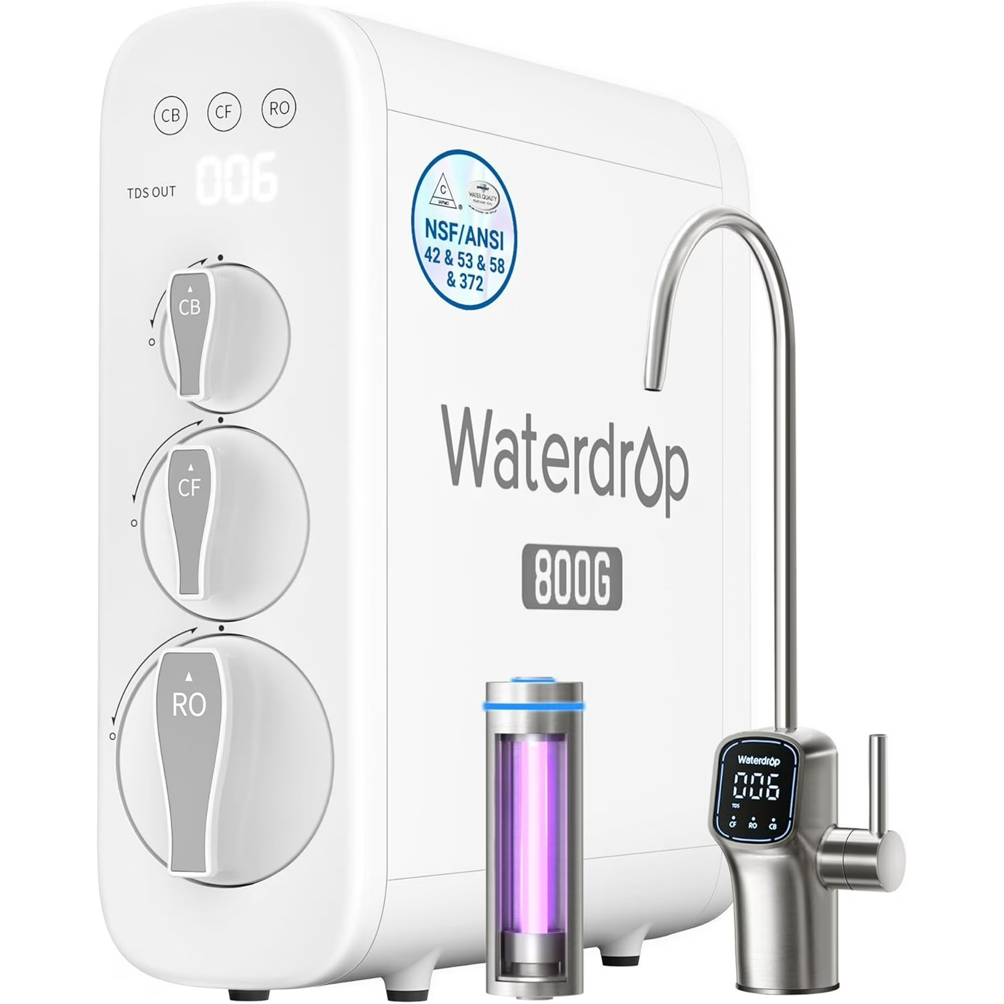 Waterdrop G3P800 Reverse Osmosis System, 800 GPD Fast Flow, NSF/ANSI 42 & 53 & 58 & 372 Certified