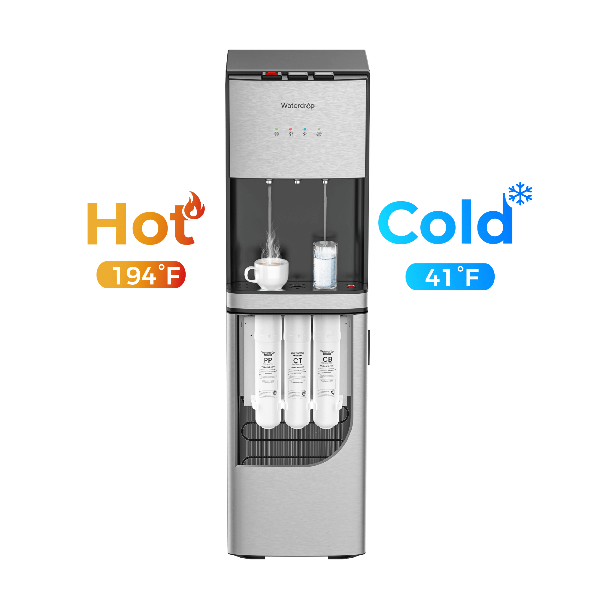 Waterdrop Y1CH-SC 8-Stage Advanced Filtration Bottleless Water Cooler, Silver