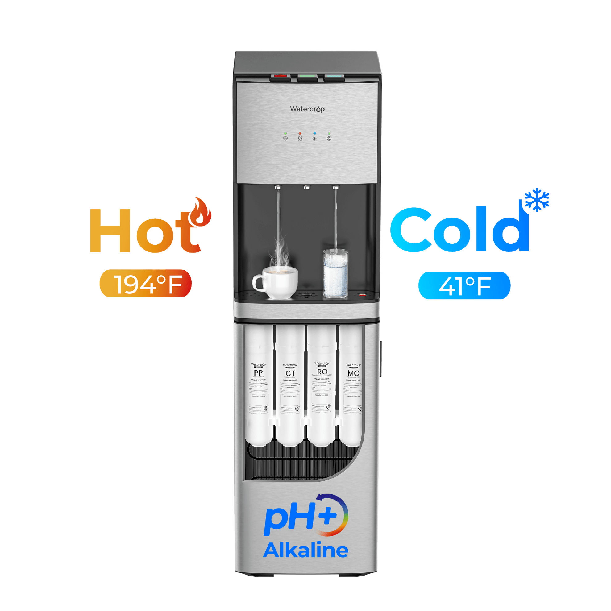 Waterdrop Y1CH Mineral Reverse Osmosis Bottleless Water Cooler, Silver