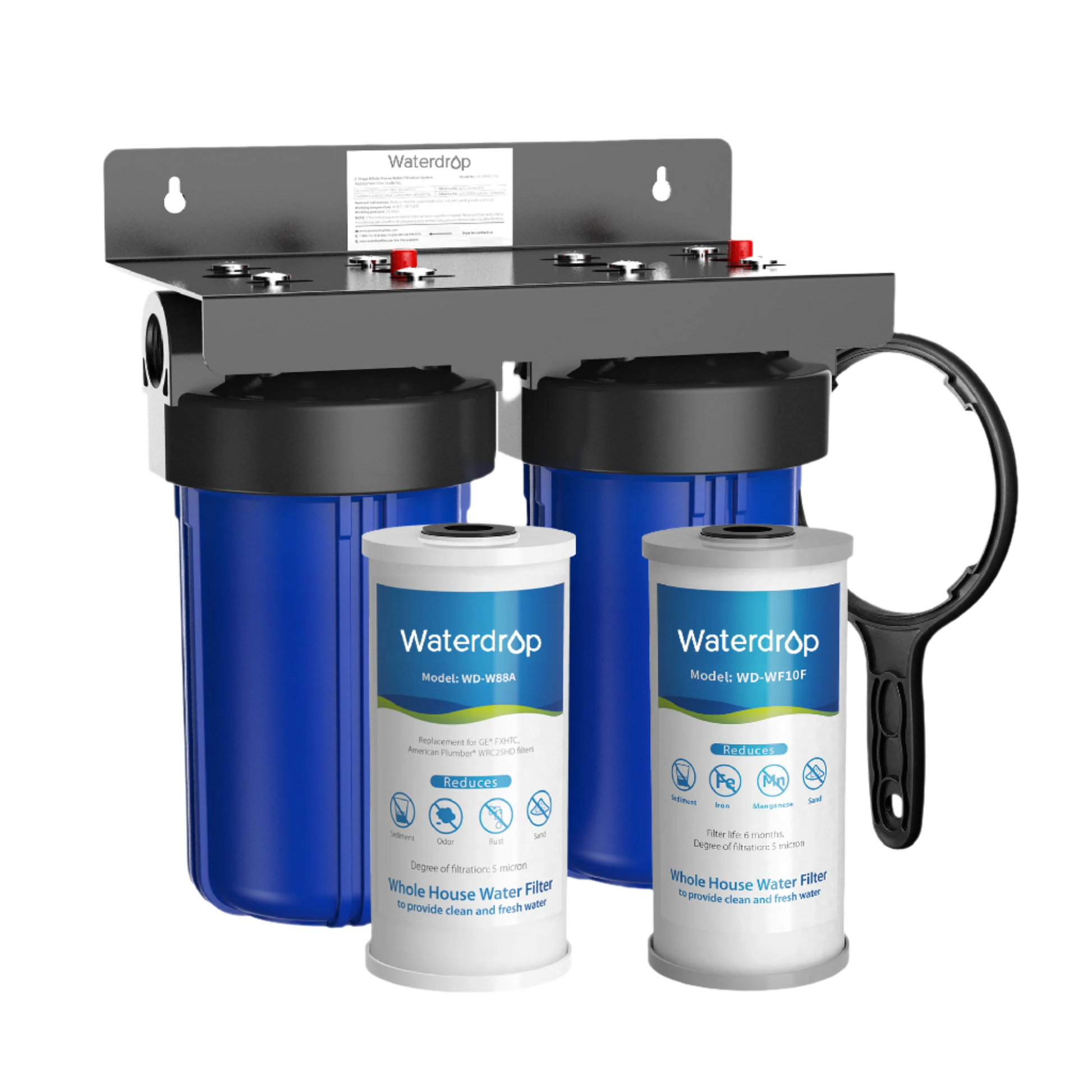 Waterdrop 2-Stage Whole House Water Filter System Reduce Iron&Manganese