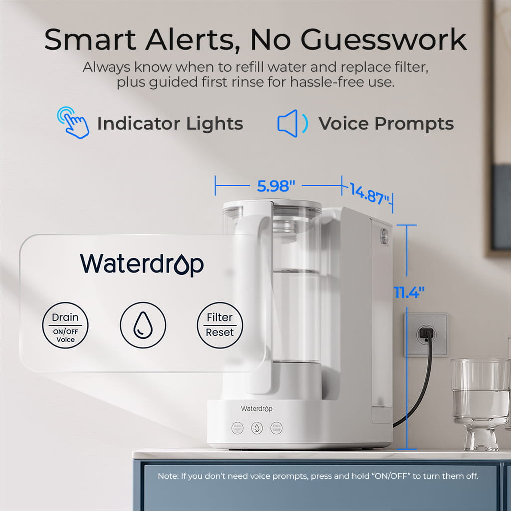 Waterdrop C2SL Countertop Mineral Reverse Osmosis System with Glass Pitcher