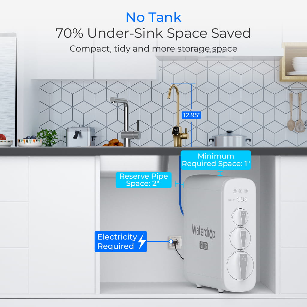 Waterdrop G3P600 Undersink Tankless Reverse Osmosis System - Gold Faucet
