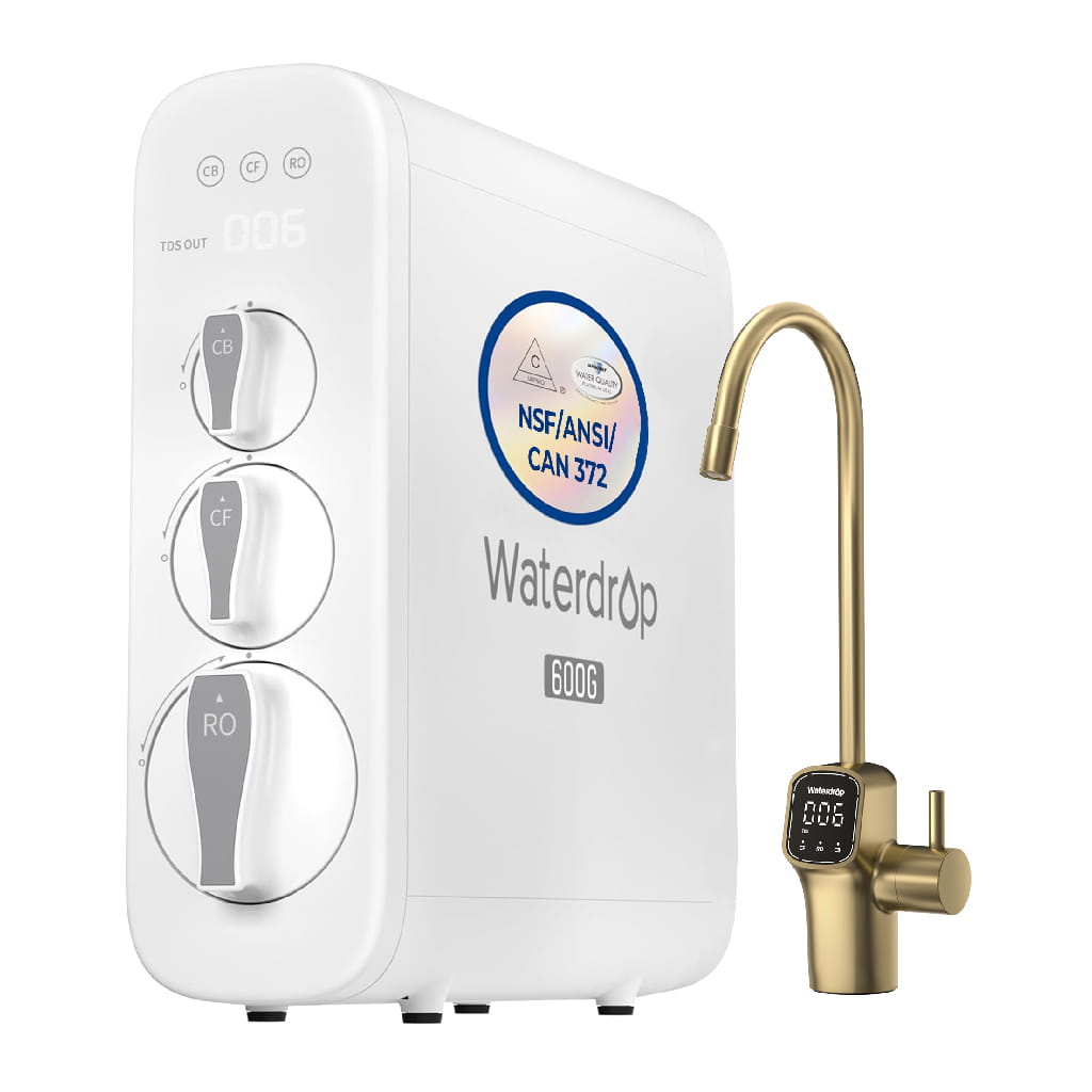 Waterdrop G3P600 Undersink Tankless Reverse Osmosis System - Gold Faucet