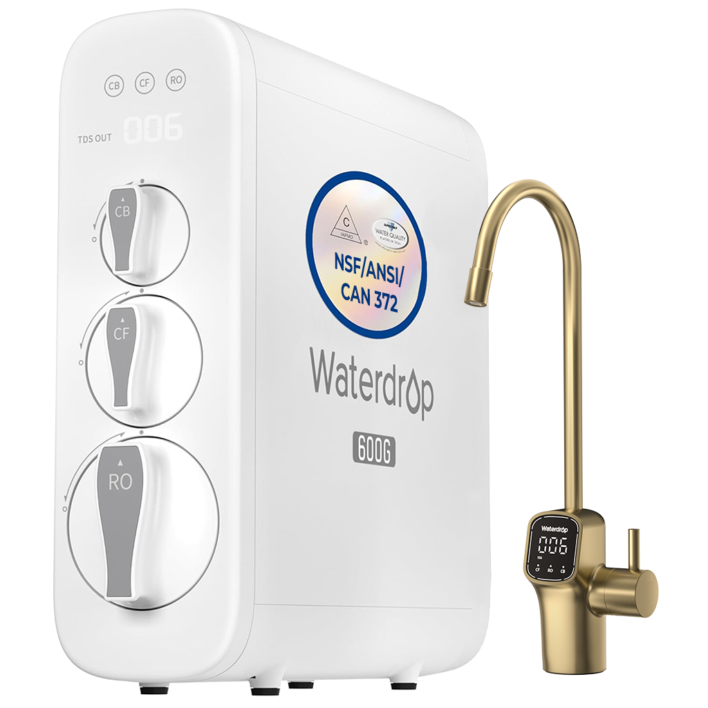 Waterdrop G3P600 Undersink Tankless Reverse Osmosis System - Gold Faucet