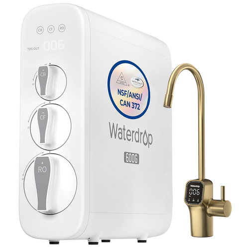 Waterdrop G3P600 Undersink Tankless Reverse Osmosis System - Gold Faucet
