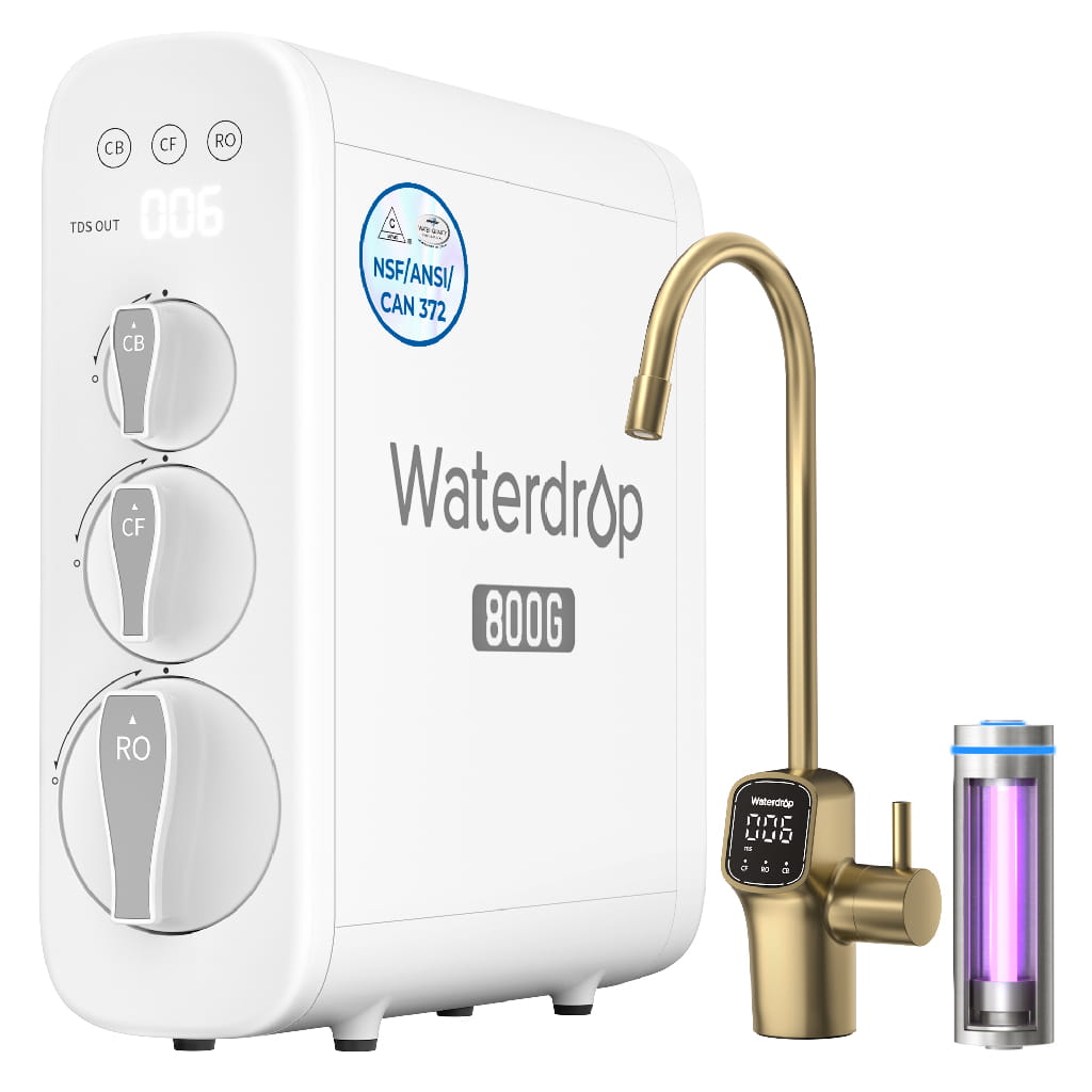 Waterdrop G3P800 Undersink Tankless Reverse Osmosis System - Gold Faucet