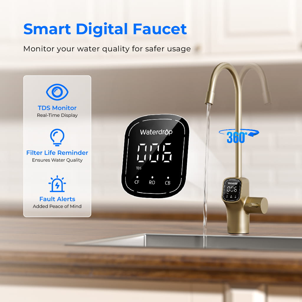 Waterdrop G3P800 Undersink Tankless Reverse Osmosis System - Gold Faucet