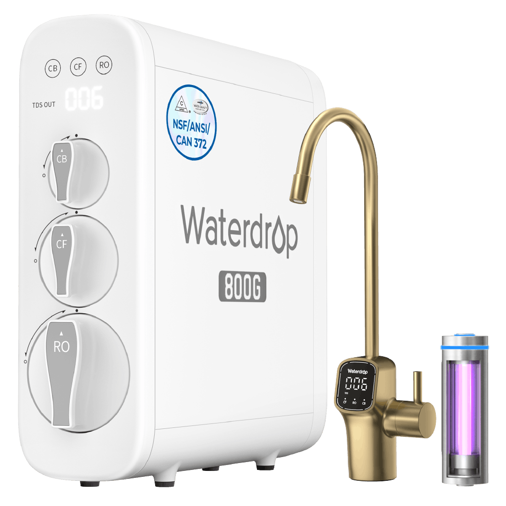Waterdrop G3P800 Undersink Tankless Reverse Osmosis System - Gold Faucet