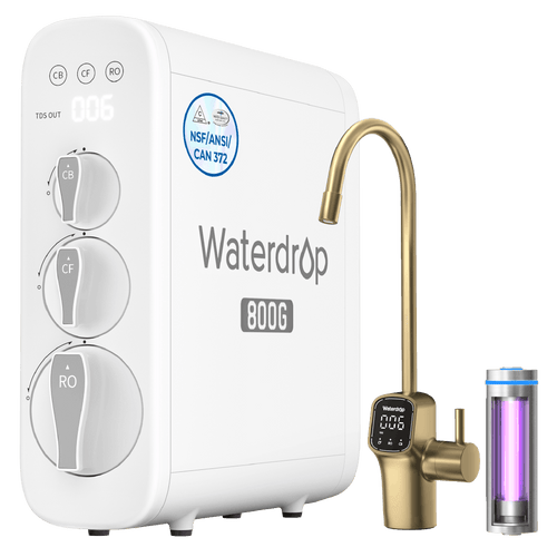 Waterdrop G3P800 Undersink Tankless Reverse Osmosis System - Gold Faucet