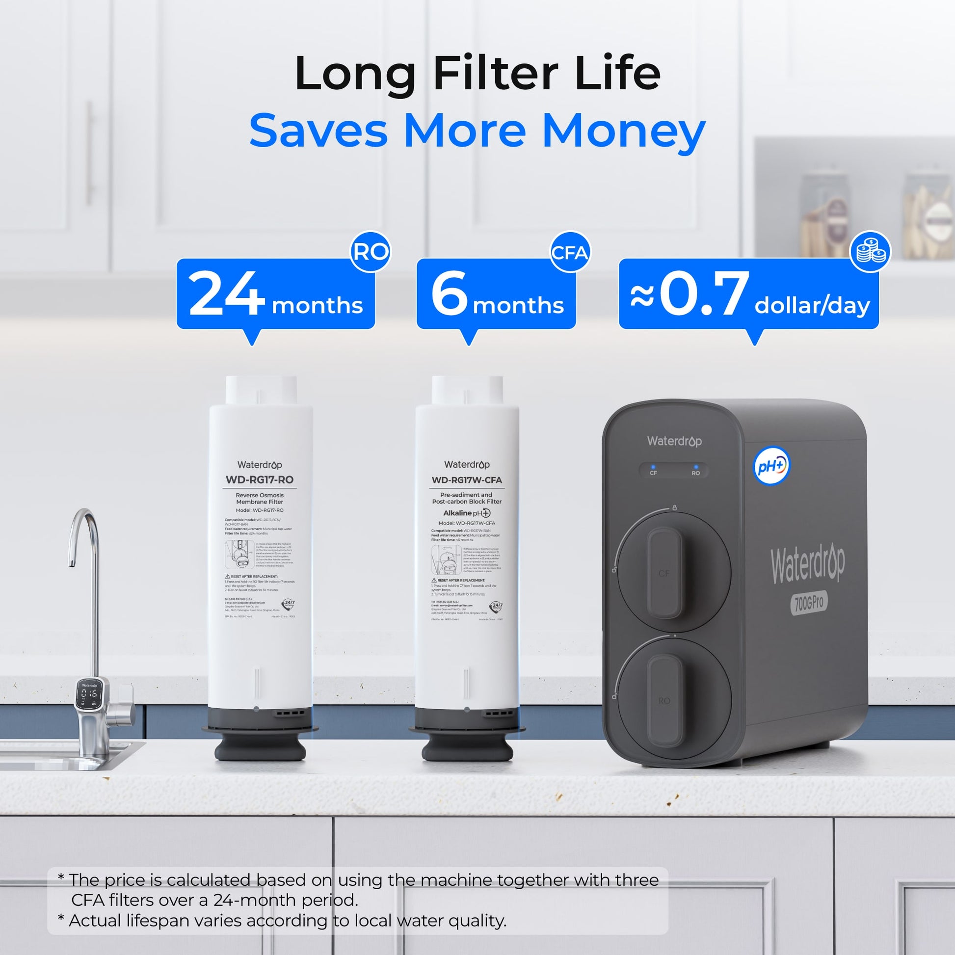 Waterdrop G5P700A-PRO Dual-Flow Alkaline Reverse Osmosis Water Filter