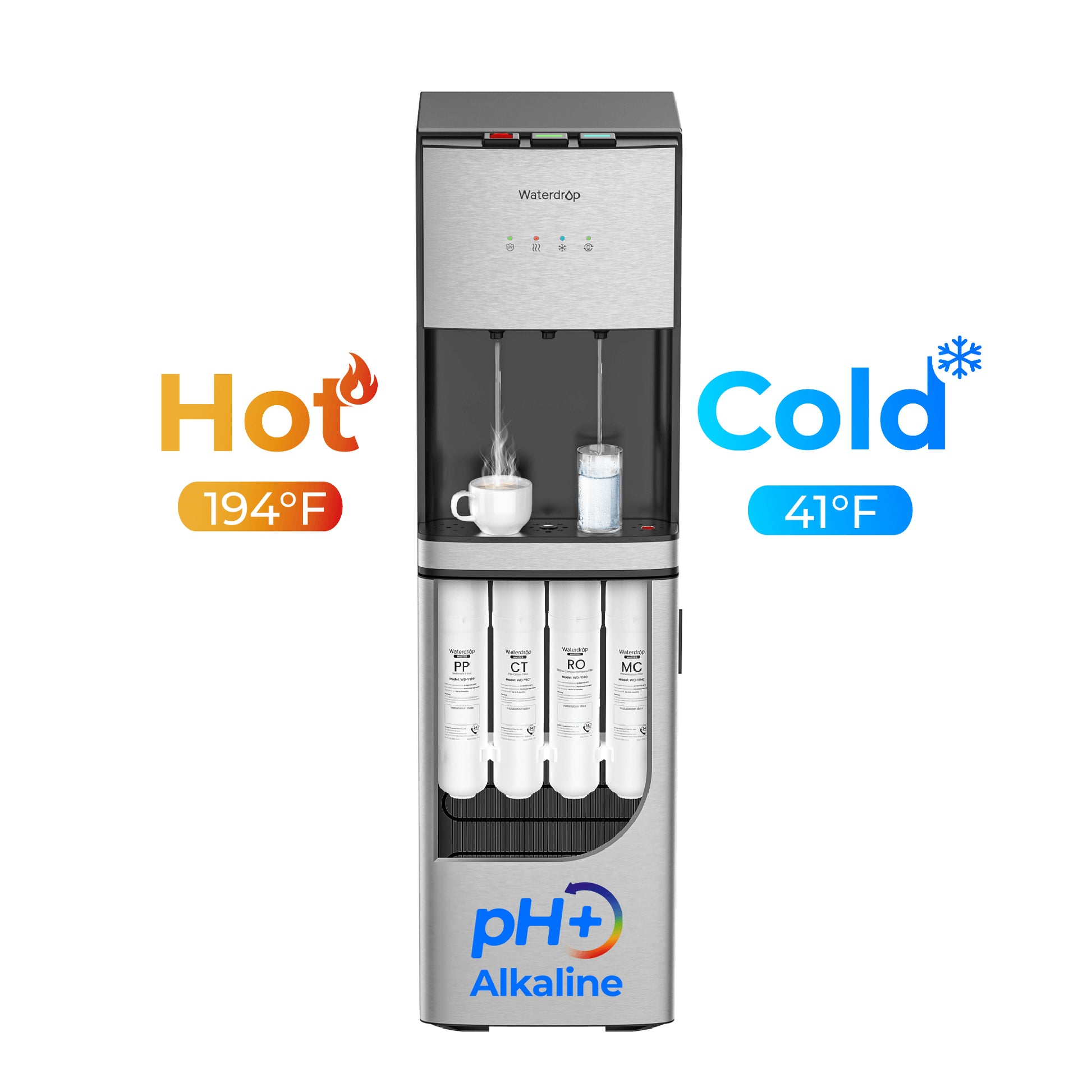 Waterdrop Y1CH Mineral Reverse Osmosis Bottleless Water Cooler, Silver