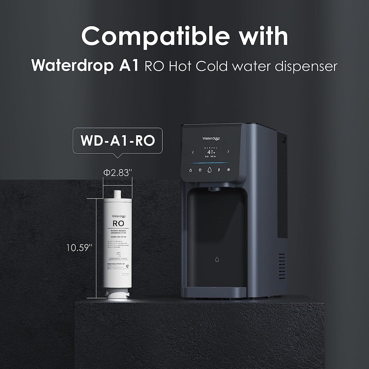 Waterdrop WD-A1-RO Filtro Ricambio Per Osmosi Inversa - Durata 12 Mesi, Certificato NSF, Compatibile Con Erogatore Acqua Calda/fredda WD-A1