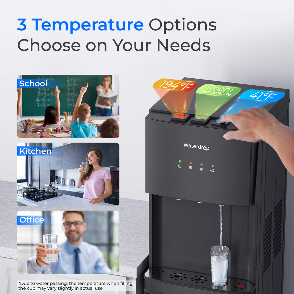 Waterdrop Y1CH Mineral Reverse Osmosis Bottleless Water Cooler, Black