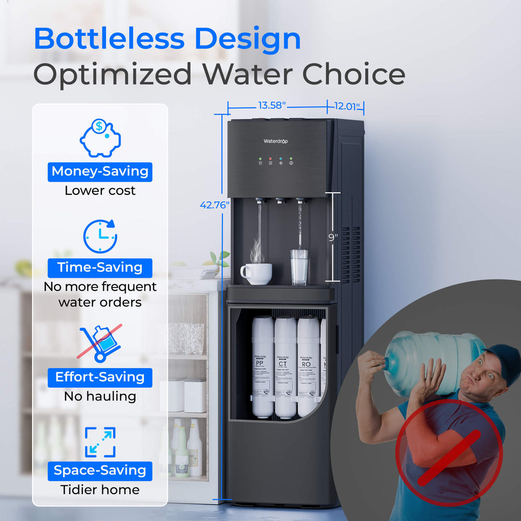 Waterdrop Y1CH Mineral Reverse Osmosis Bottleless Water Cooler, Black