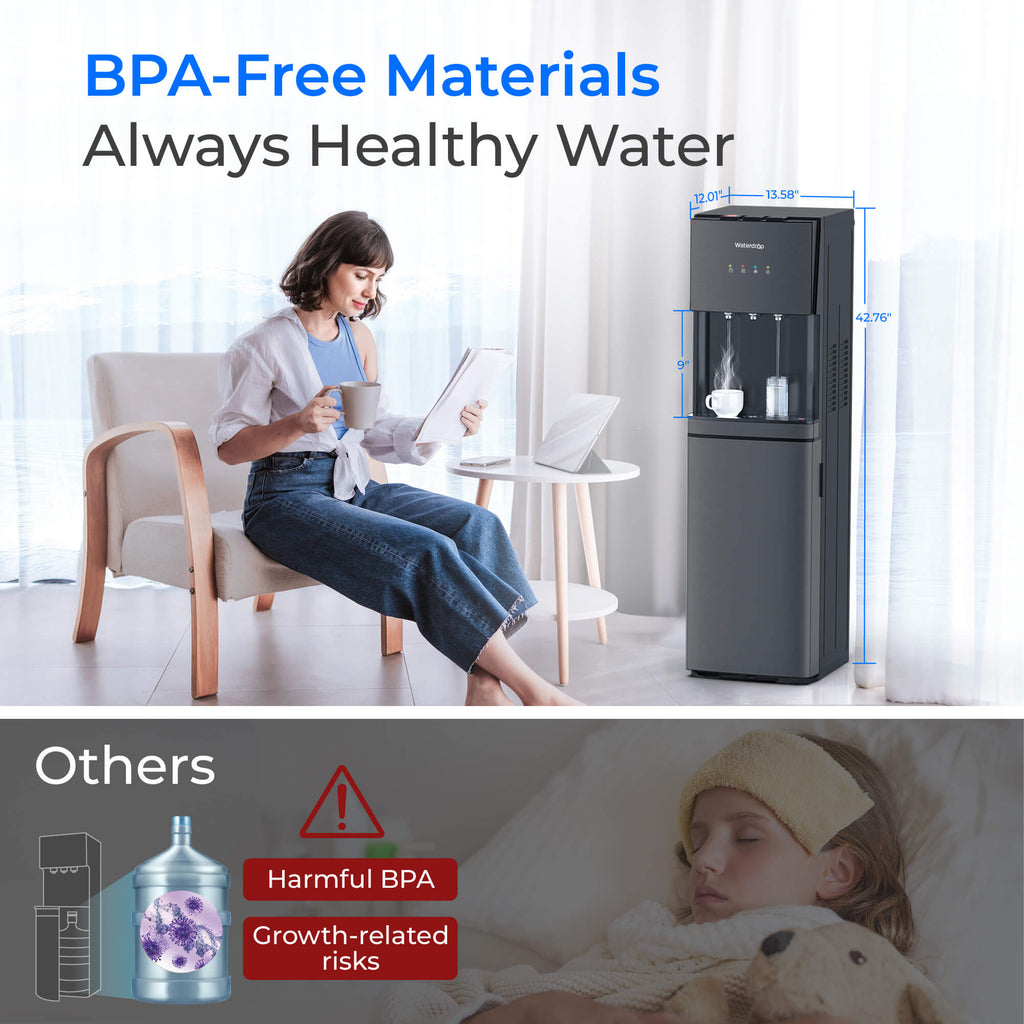 Waterdrop Y1CH Hot and Cold Bottleless Water Cooler Dispenser, Black