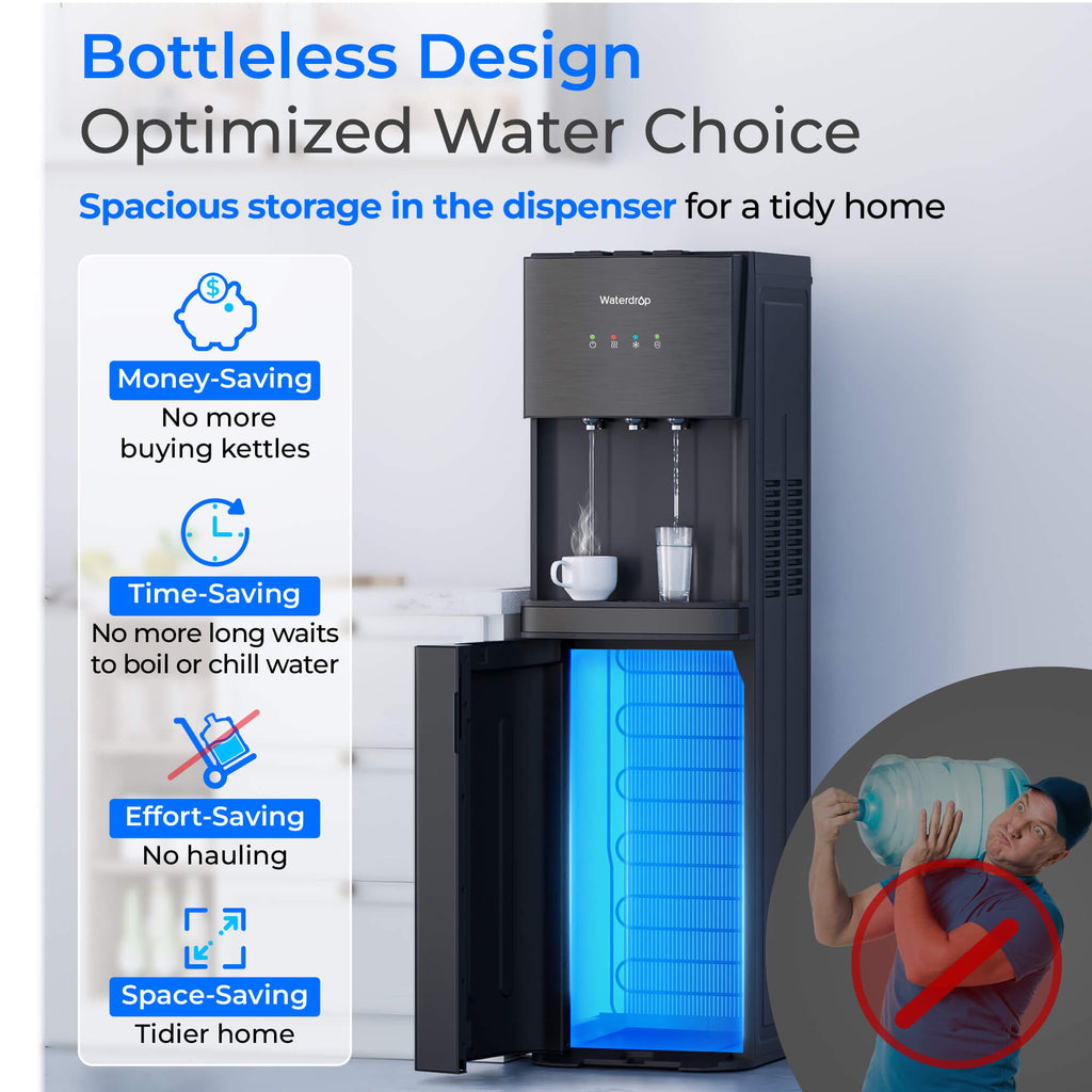 Waterdrop Y1CH Hot and Cold Bottleless Water Cooler Dispenser, Black