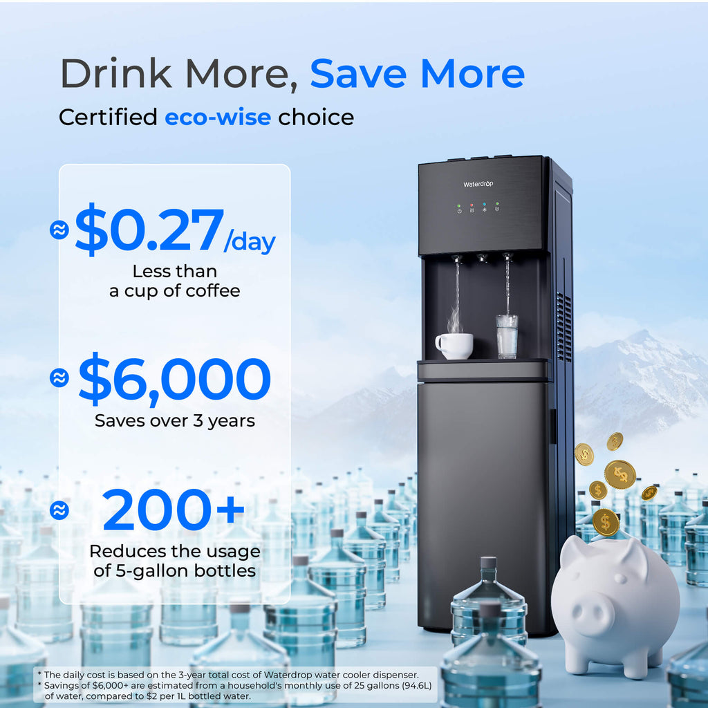 Waterdrop Y1CH Hot and Cold Bottleless Water Cooler Dispenser, Black