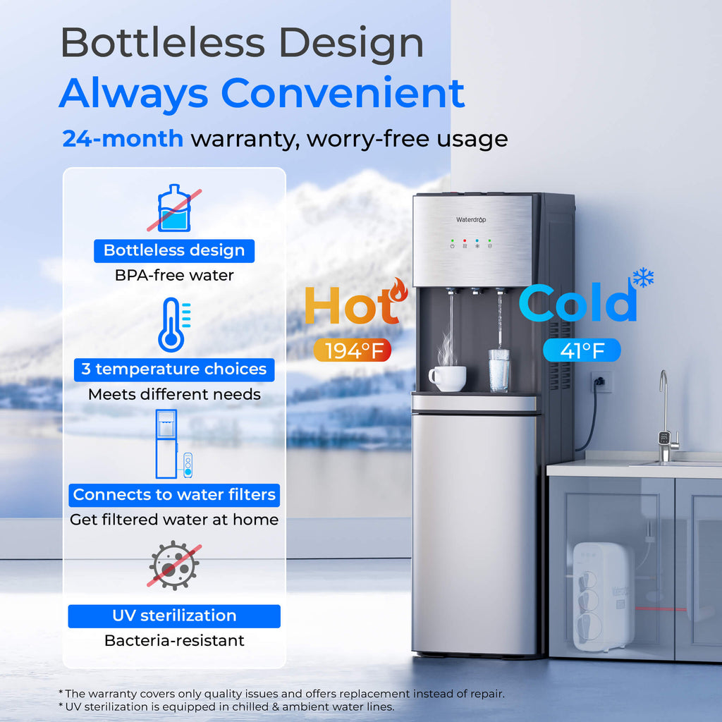 Waterdrop Y1CH Hot and Cold Bottleless Water Cooler Dispenser, Silver