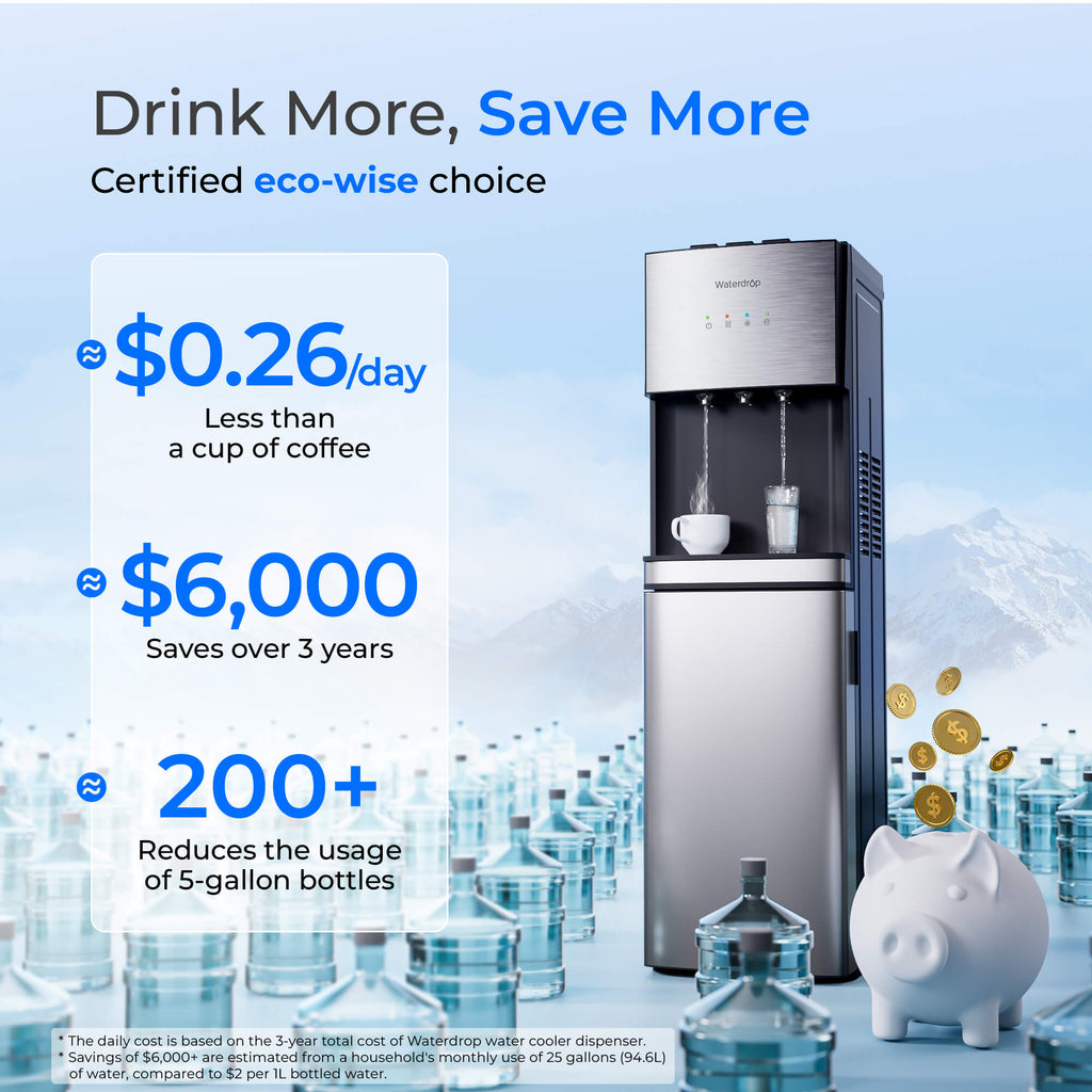 Waterdrop Y1CH Hot and Cold Bottleless Water Cooler Dispenser, Silver