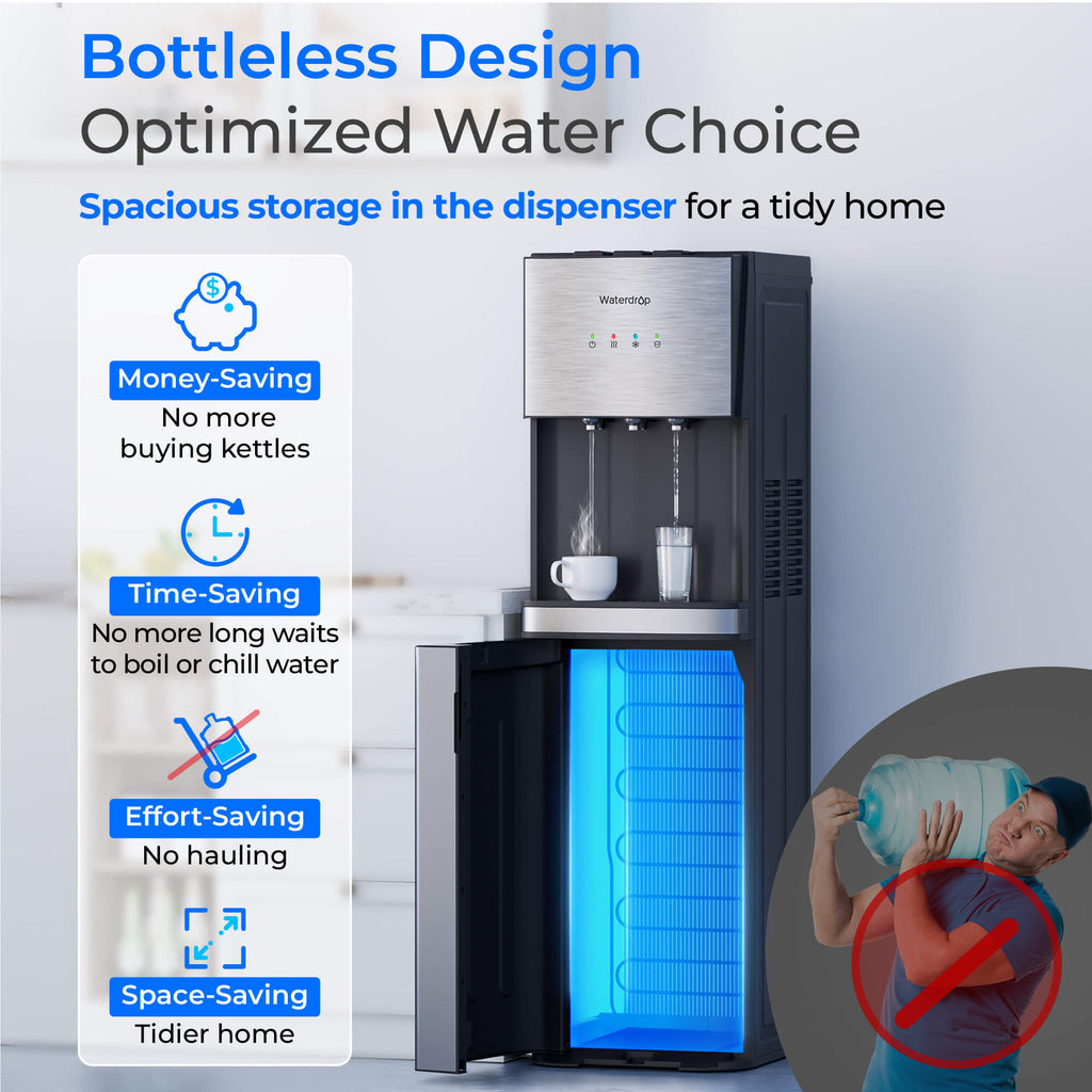 Waterdrop Y1CH Hot and Cold Bottleless Water Cooler Dispenser, Silver