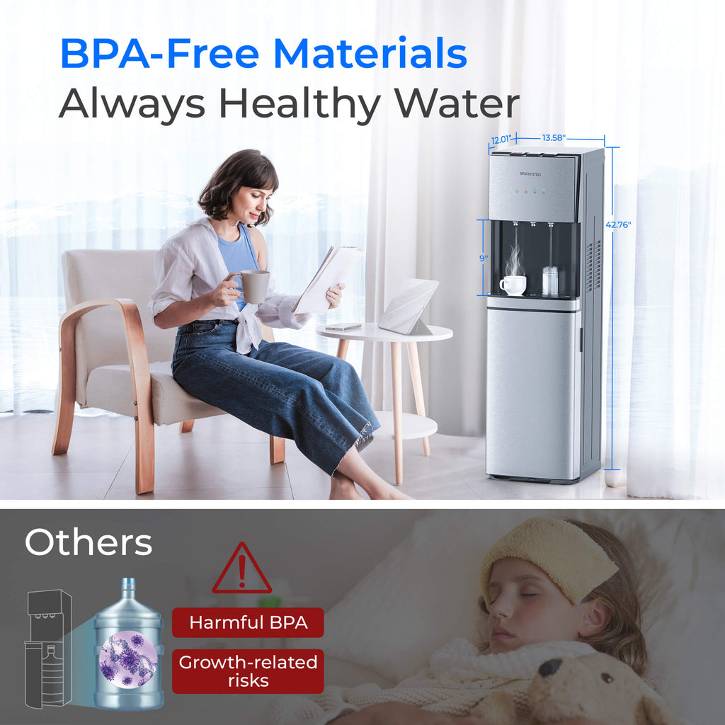 Waterdrop Y1CH Hot and Cold Bottleless Water Cooler Dispenser, Silver