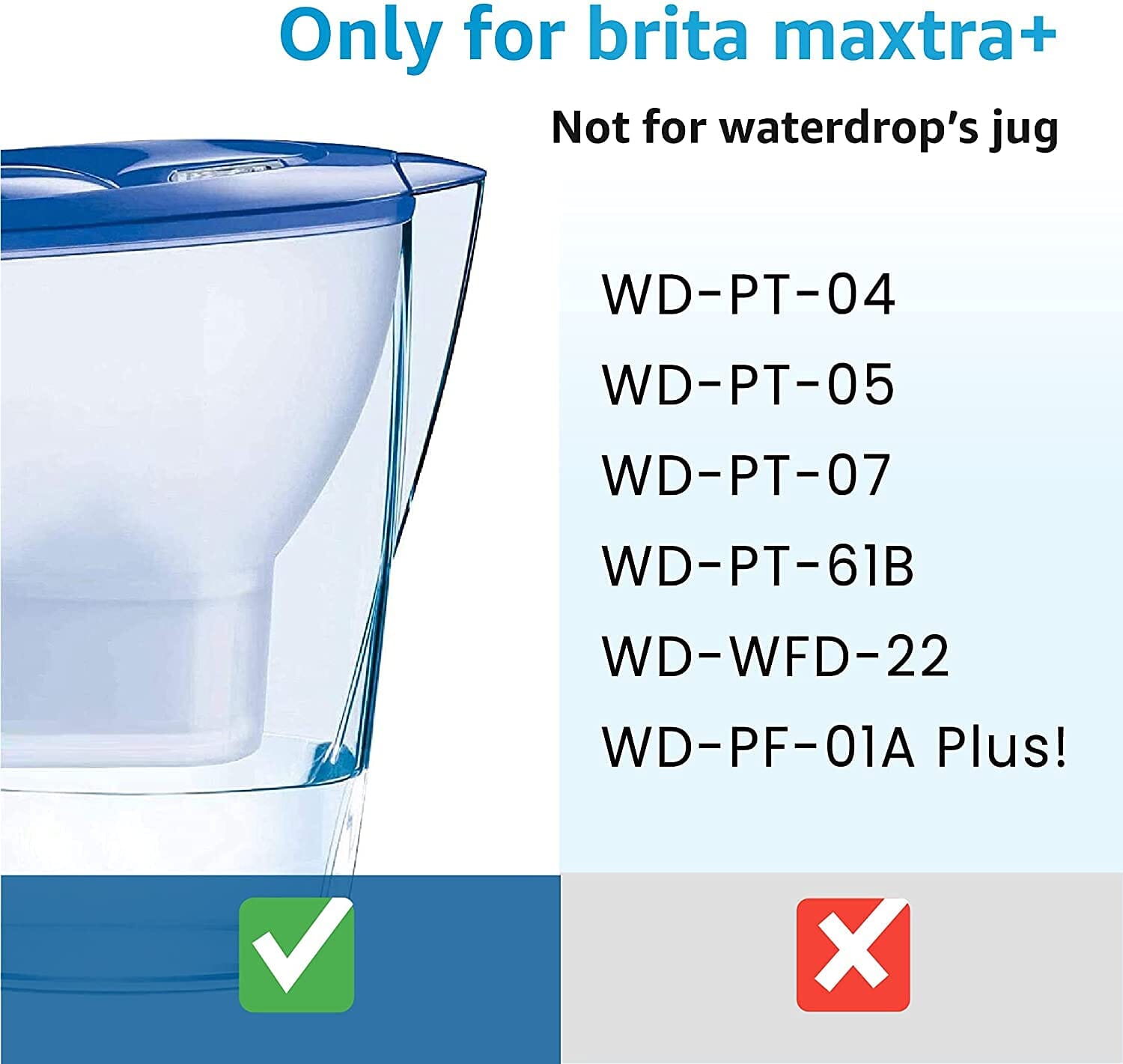 Waterdrop Replacement for Brita Maxtra+ Pitcher Water Filter WD-07