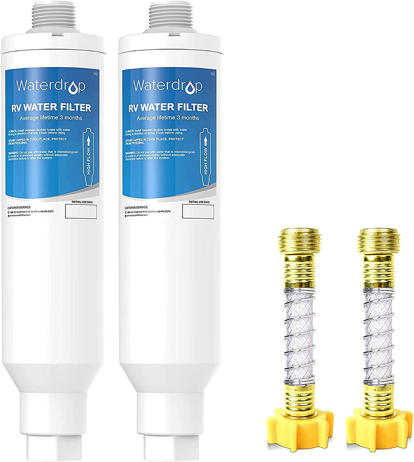 RV Inline Water Filter with Flexible Hose Protector