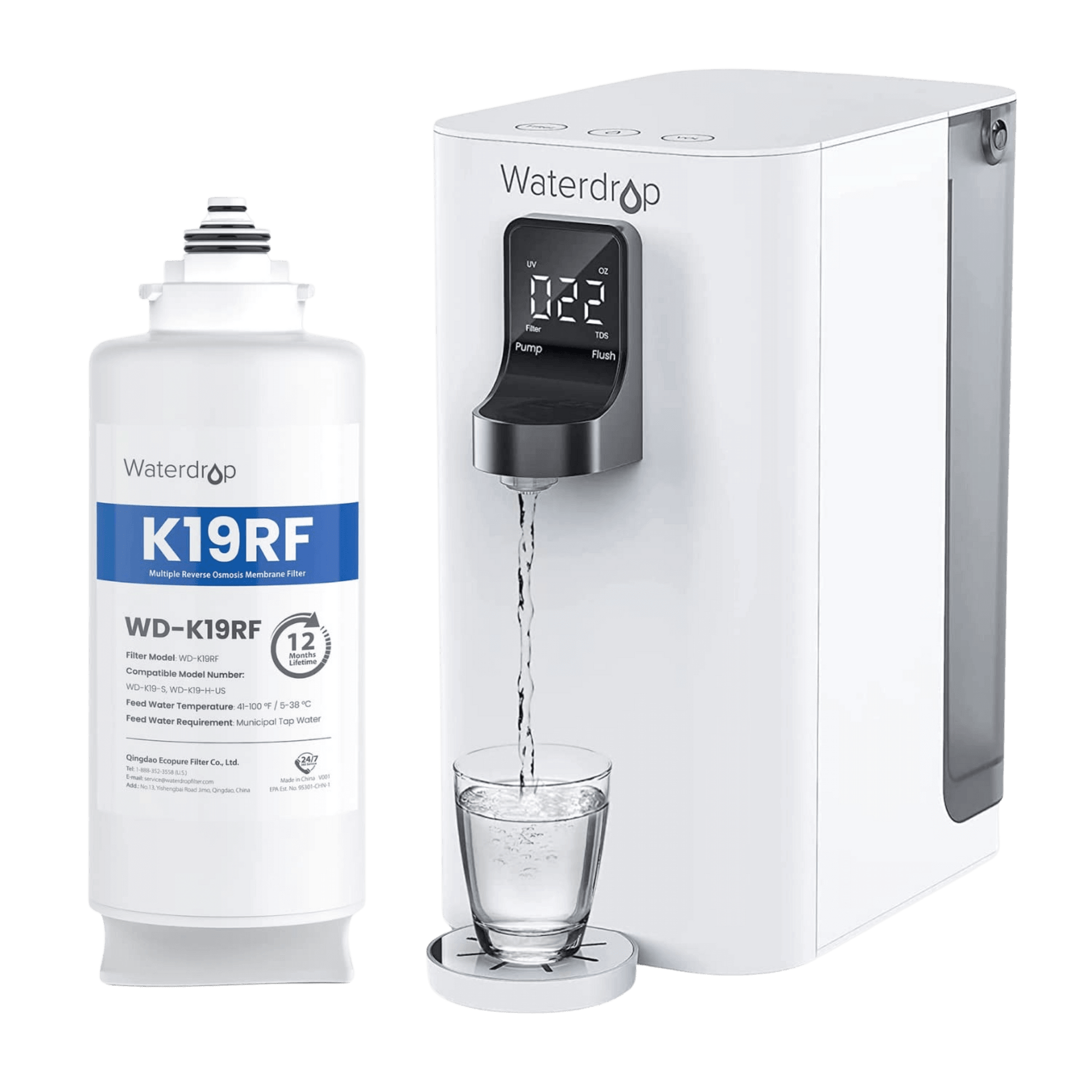 K19 Countertop RO Water Filter with Extra Plus a K19RF Filter - Waterdrop K19